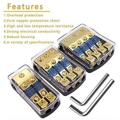 50A CSA Rated 2 3 4-Way Fuse Holder Bloco de distribuição de cobre para amplificador de áudio de carro
