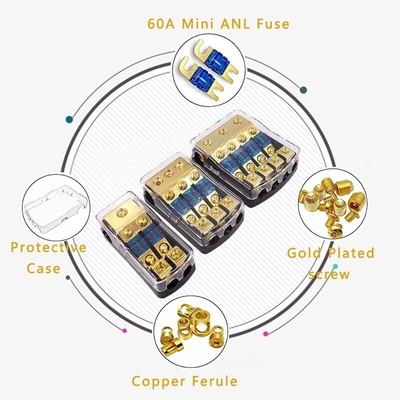 50A CSA Rated 2 3 4-Way Fuse Holder Bloco de distribuição de cobre para amplificador de áudio de carro