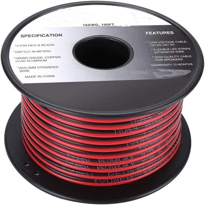Cabos flexíveis Ext 2pin 2 cores Vermelho Preto para Lâmpadas de LED