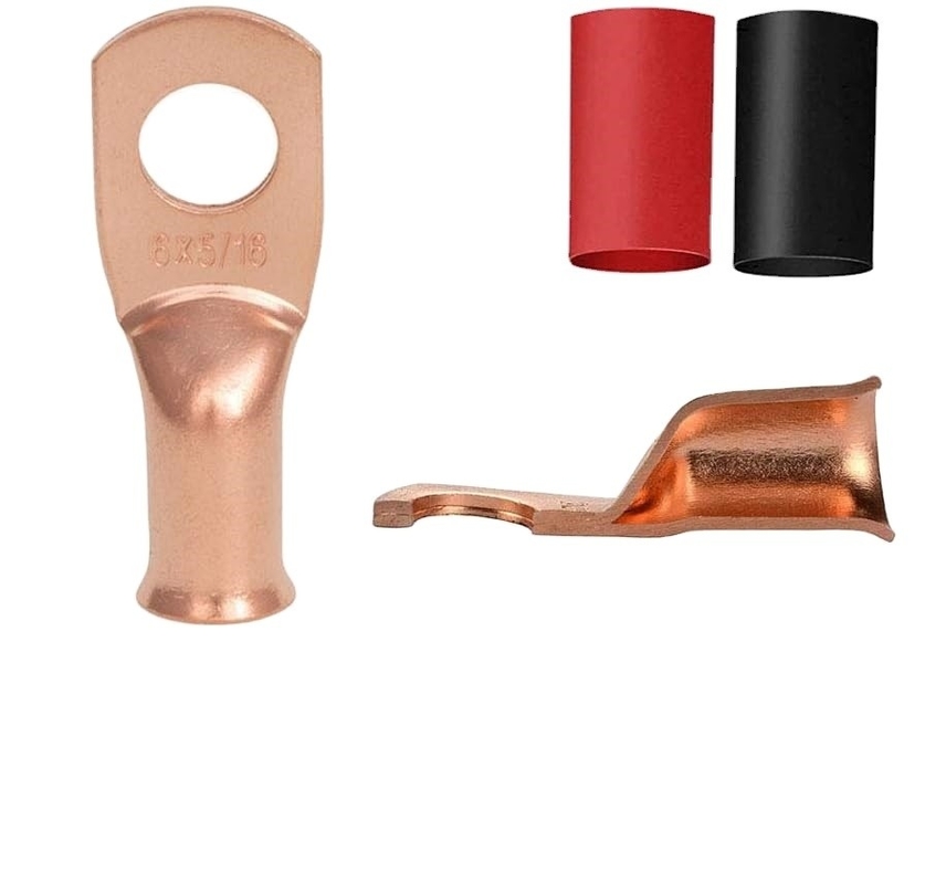 Terminais de anéis de cobre de alta capacidade de ruptura para terminações de cabos de baterias AWG 2 4 6 8 10 Gauge