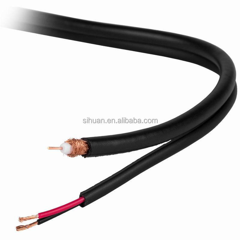 20 AWG Solid Copper RG-59 Cable coaxial CCTV com conector BNC e cabo de alimentação 18/2
