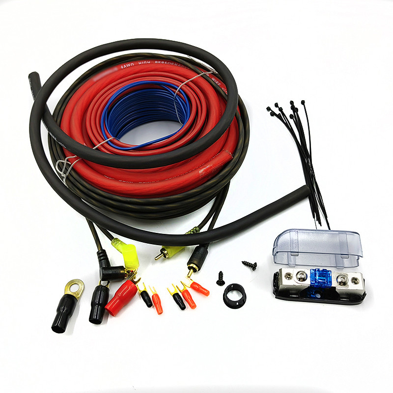 8 Ga Ofc CCA 100% de alto-falante masculino-masculino de carro Amplificador de cabo de áudio Subwoofer Kit de instalação Condutor de cobre nu Preto/Azul/Vermelho