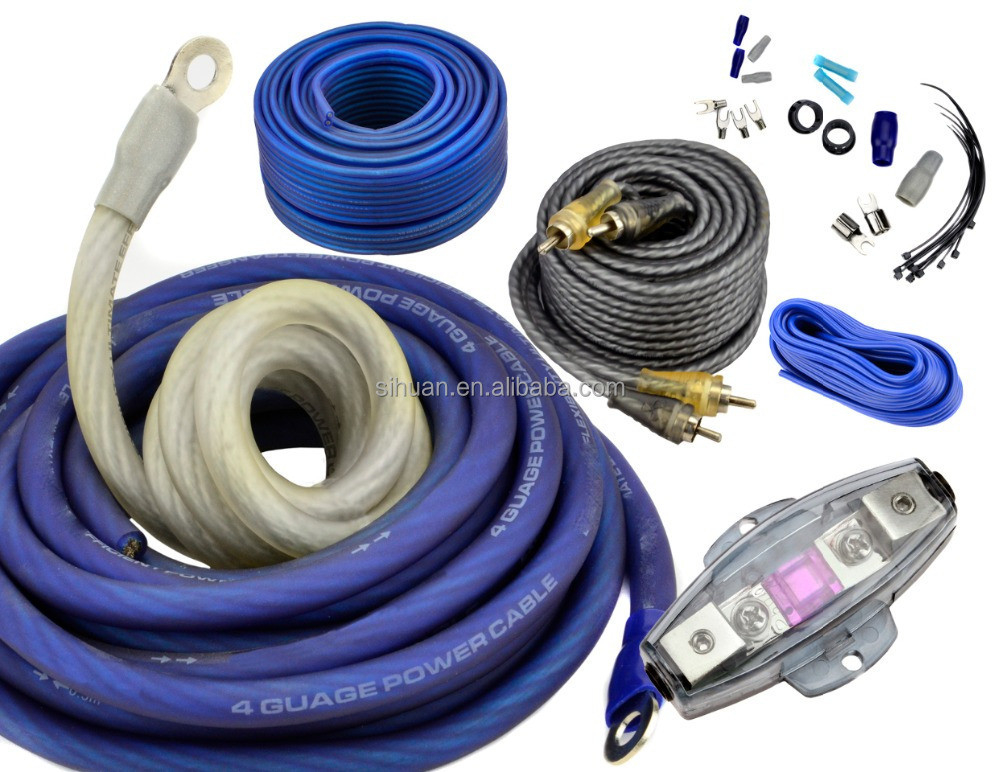 CCA 4/8 Gauge Acessórios de áudio para automóveis Kit de fiação do amplificador de automóveis com blindagem não blindada